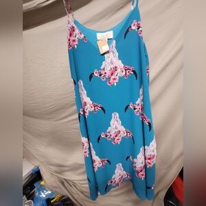 Teal Dress with Floral Desert Skull Design